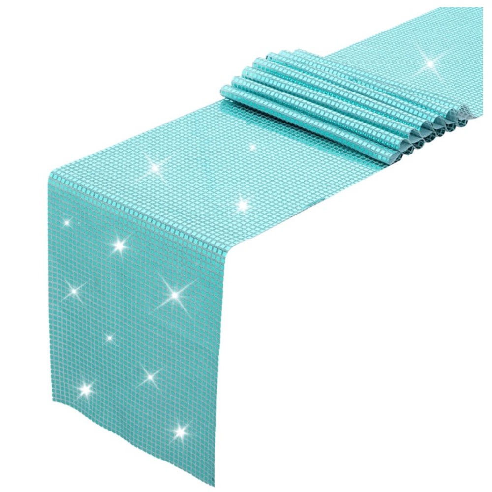 Sparkling Mirror Sequin Turquoise Table Runner